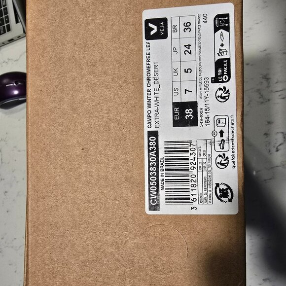 VEJA Campo Chromefree Leather Extra White Desert Winter Edition FLEECE SIZE 7 - Picture 11 of 14